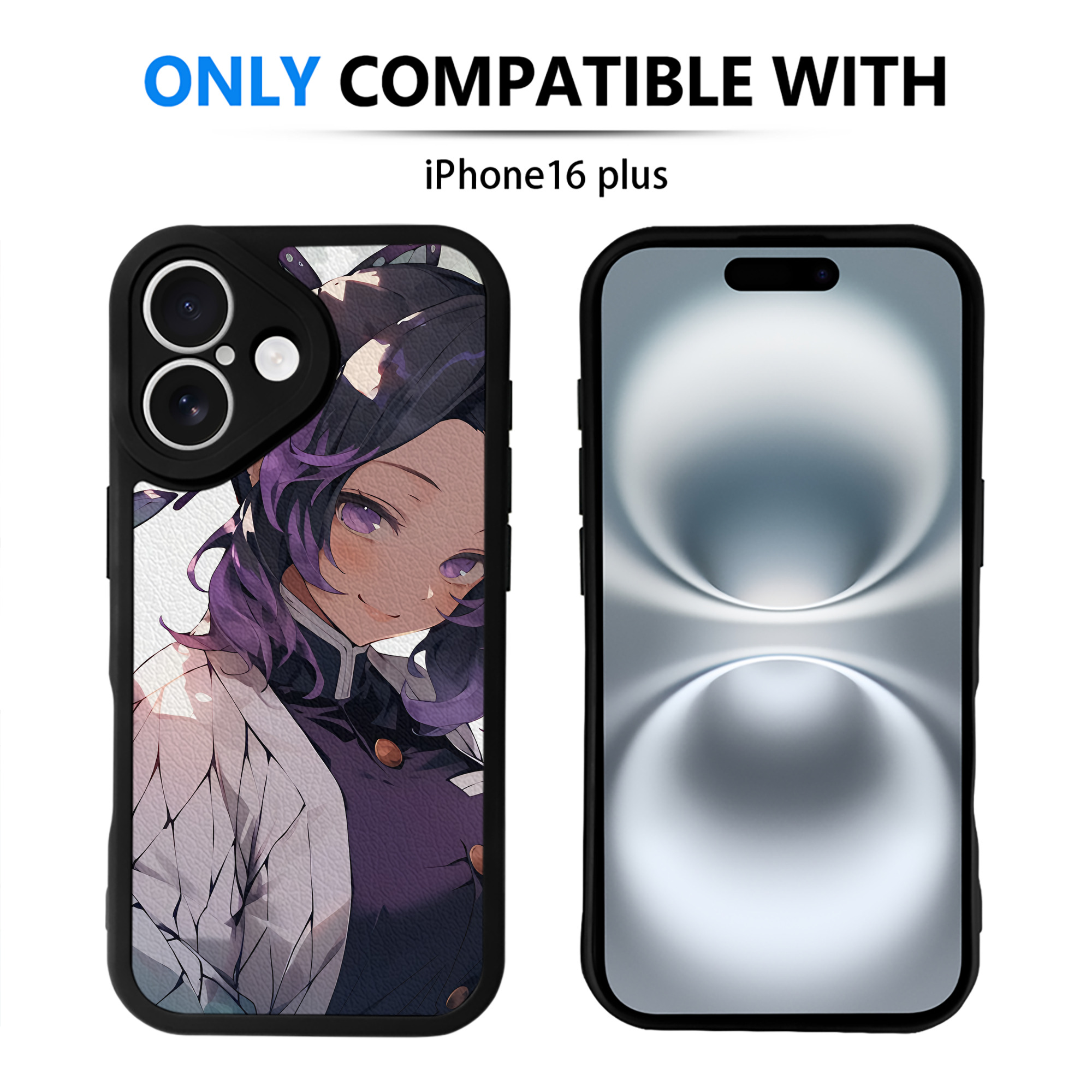 （画像用） 鬼滅の刃（きめつのやいば）蟲柱-胡蝶 しのぶ／こちょう しのぶ Kochou Shinobu 【iPhone 16シリーズ対応】シリコンスマホケース（レザー調） 材質：シリコン